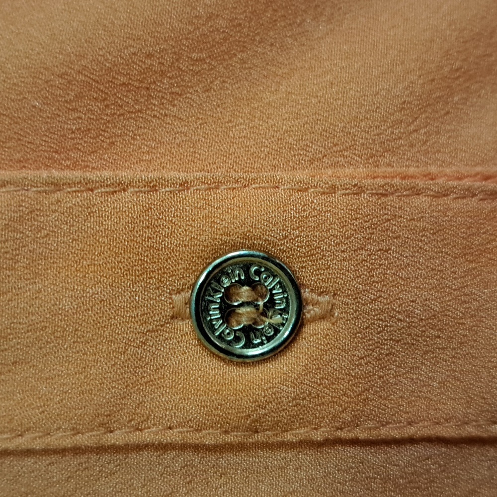 🪔Calvin Klein-Orange shimme long sleeve blouse Gold Engraved CK buttons classic - Picture 5 of 7